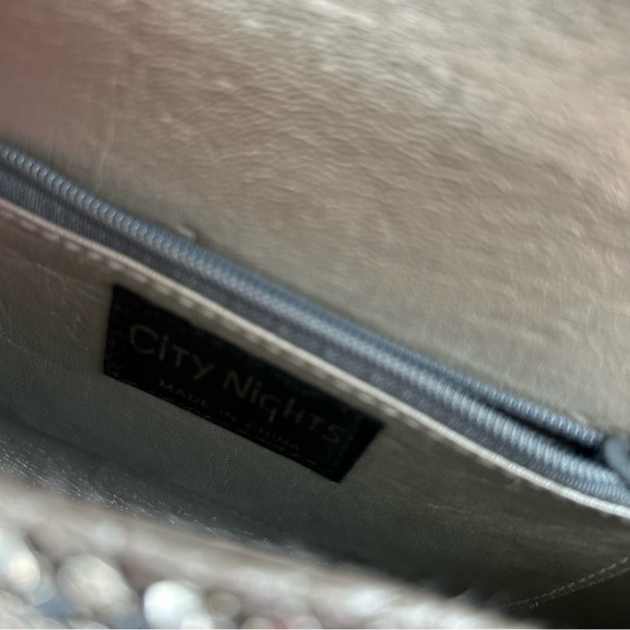 VINTAGE Sequin Evening Clutch Purse with Strap Silver - Picture 6 of 13